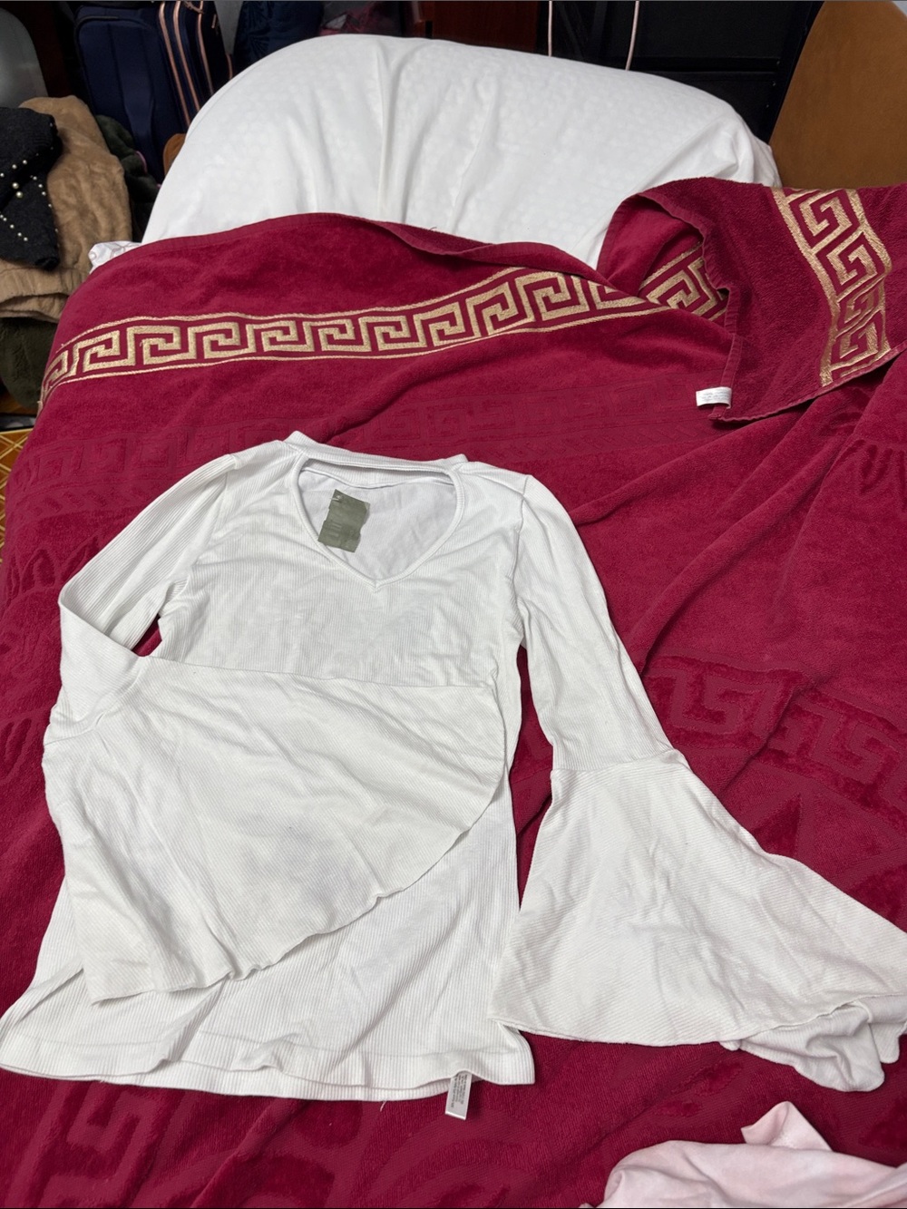 White Bell Sleeve V-Neck Top